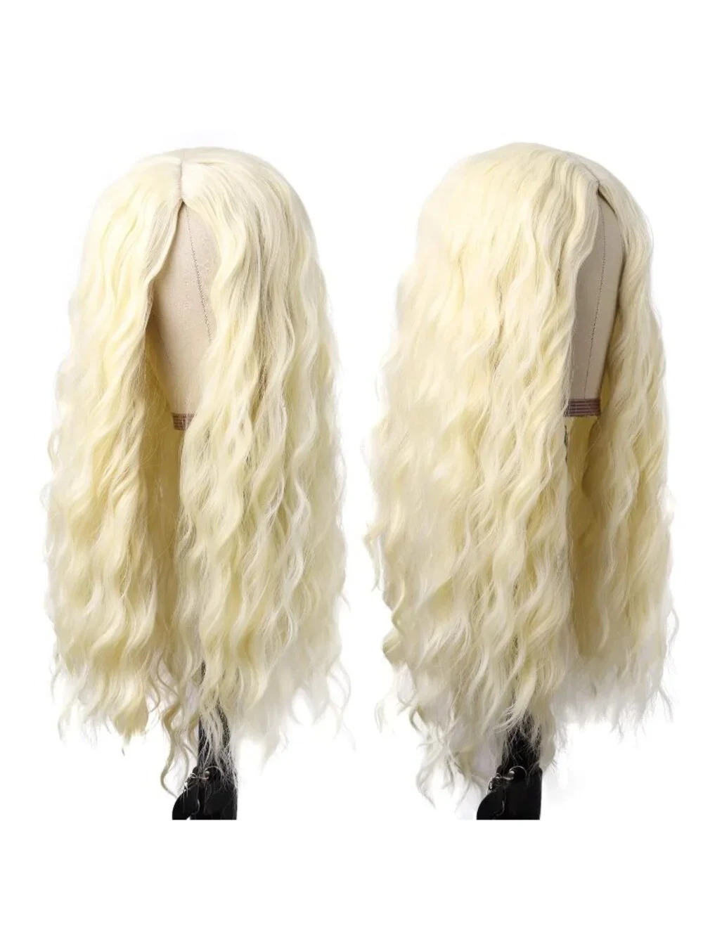 Women's Light Blonde 28 Inch Synthetic Fiber Long Middle Part Curly Cosplay Wigs